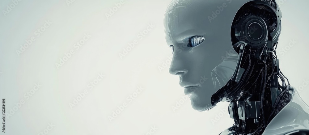 Poster new generation artificial intelligence concept showcasing robotic features with blank space for text