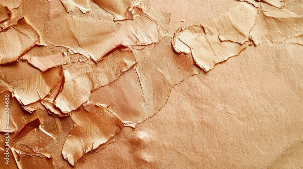 Poster Texture of textured rose gold paint flakes on a canvas background with subtle color variations and empty space for creative design applications
