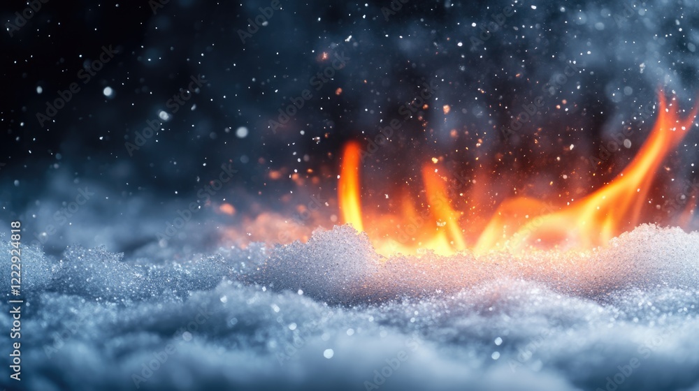 Aufkleber Icy candlelight flames dancing on fresh snow with sparkles creating a magical winter scene and empty space for text or messaging.