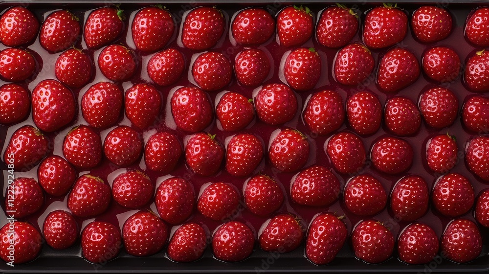 Poster vibrant close up view of fresh strawberries on tray with space for text and branding