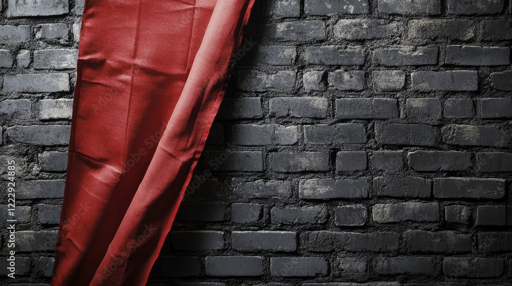 Poster Close up of a fabric flag draped against a textured brick wall with ample empty space for adding text or messages.