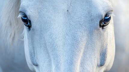 Fototapeta premium Close up of white horse's face highlighting unique features with space for text in a serene natural setting perfect for animal-themed projects