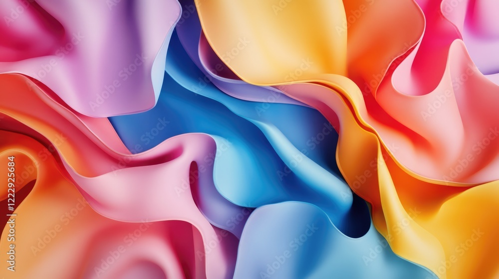 Poster vibrant abstract artwork with flowing colorful fabric textures creating an inviting space for text o