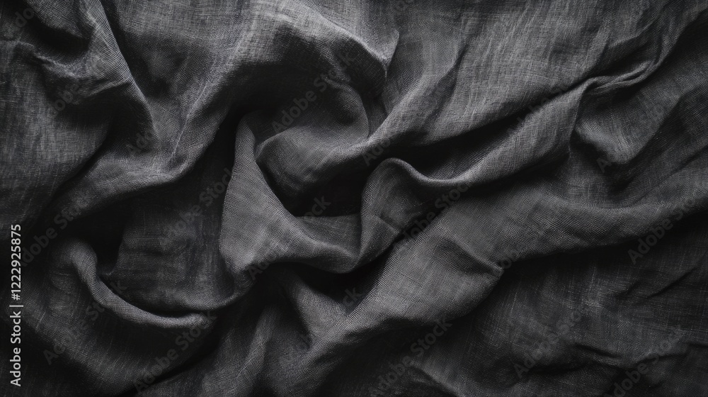 Poster detailed close up of textured black fabric showcasing wrinkles and rumpled appearance ideal for back