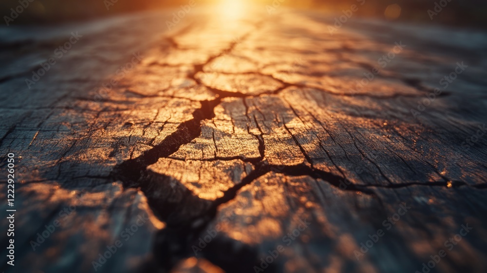 Aufkleber cracked wooden texture in sunlight with rich color highlights and empty space for text for creative 
