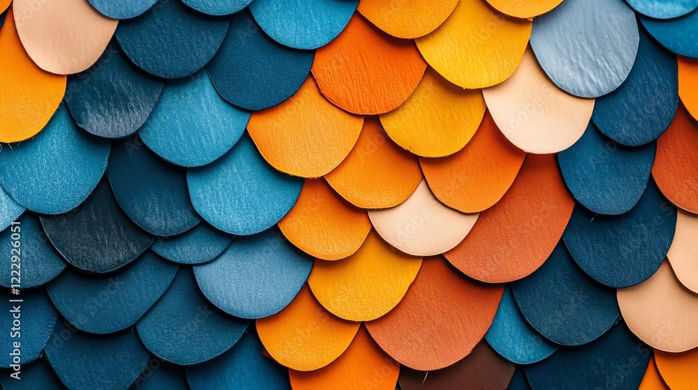 Poster colorful textured scales form a vibrant pattern for creative design and artistic projects.