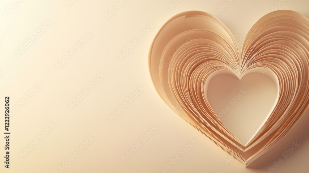 Poster Elegant paper cut heart design on neutral background with ample empty space for personalized text or messages. Perfect for romantic themes.
