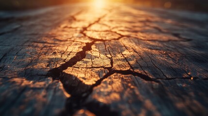 Obraz premium Cracked Wooden Texture in Sunlight with Rich Color Highlights and Empty Space for Text for Creative Design and Marketing Use