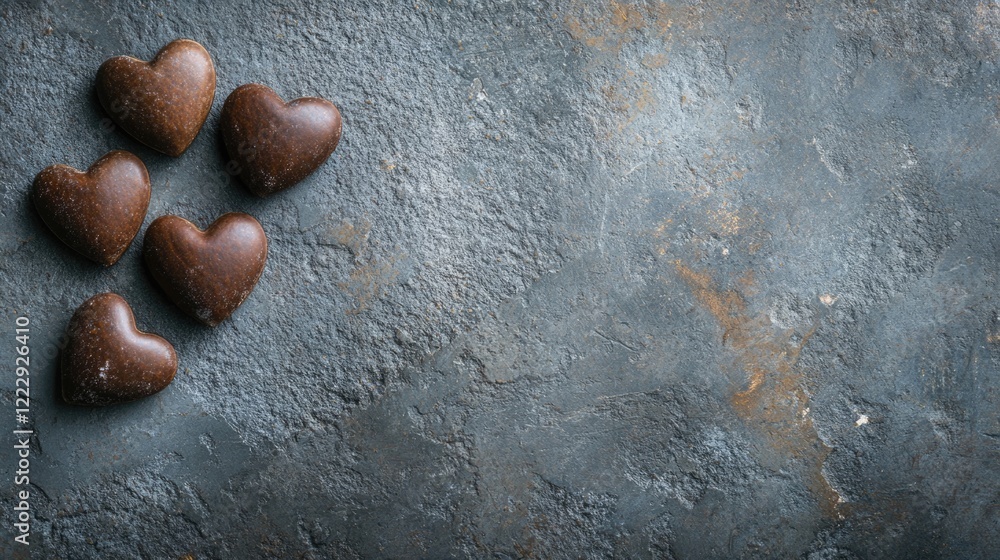 Aufkleber Heart shaped almonds arranged on a textured gray stone background with ample empty space for text and design elements.