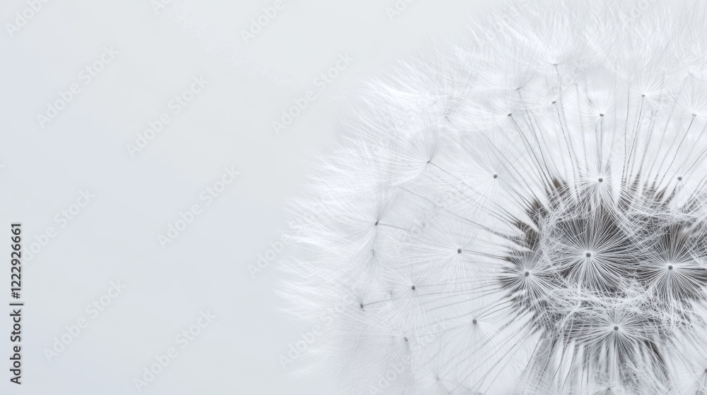 Poster Close up of a dandelion flower head with delicate white seeds on a soft background perfect for adding text or captions