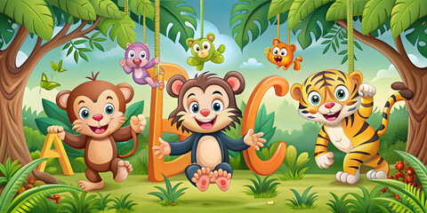 Naklejka premium Alphabet Jungle Adventures Where Learning Letters Becomes Playful Fun