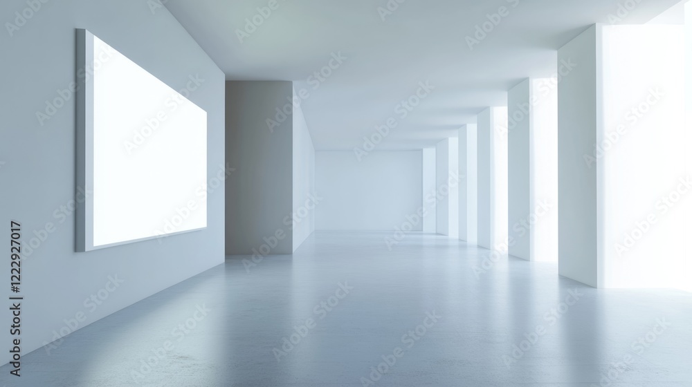Poster minimalistic modern gallery interior with blank wall space ideal for data presentation or artistic d