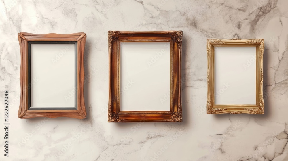 Aufkleber collection of decorative empty photo frames on marble background for text insertion