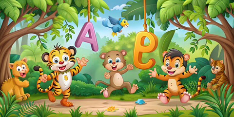 Obraz premium Alphabet Jungle Adventures Where Learning Letters Becomes Playful Fun