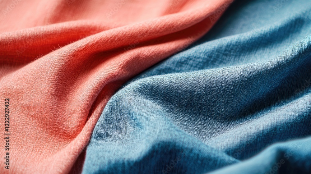Aufkleber textile mockup featuring close-up view of vibrant fabric in coral and teal colors, ideal for online 