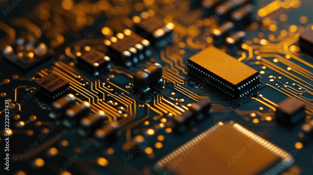 Aufkleber digital circuit board macro with empty space for text showcasing intricate patterns and components i