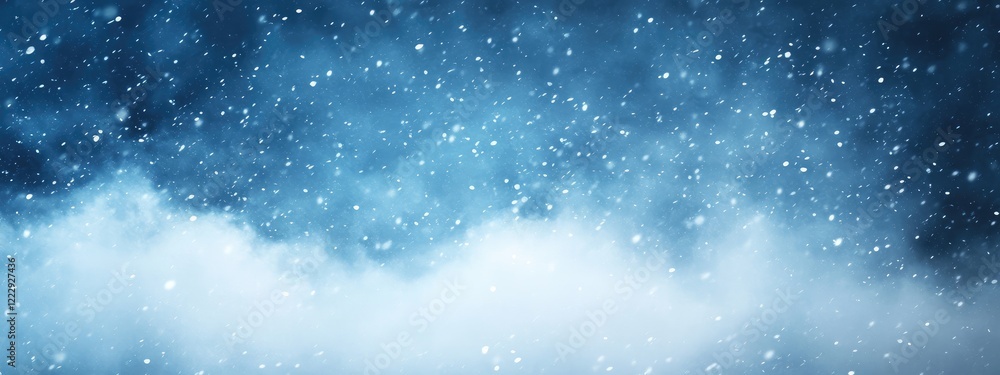 Poster dramatic atmospheric scene featuring a cloudy sky with fog and snow creating an empty space ideal fo