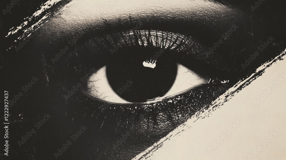 Aufkleber close up of expressive eye highlighted in vintage style with dark overlay and blank space for text p