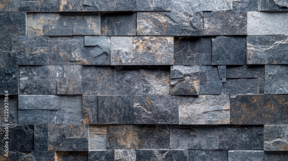 Aufkleber Textured slate stone wall background with varied stone panels creating a rustic and modern aesthetic suitable for design purposes.