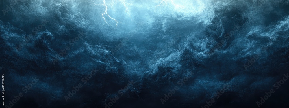Aufkleber stormy ocean under dramatic lightning and dark clouds with space for text for nature or weather-rela