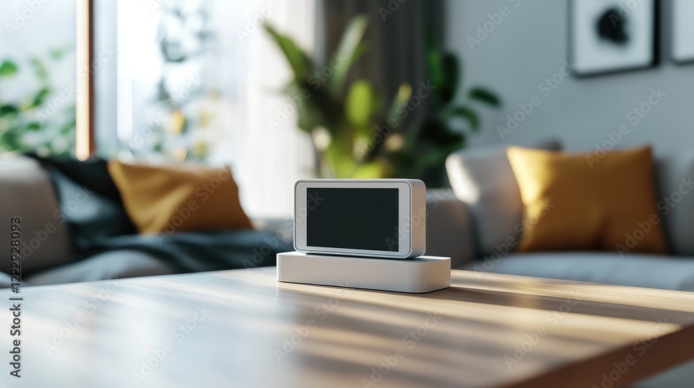 Poster compact air quality monitor with oled display modern design for indoor spaces featuring empty copy s