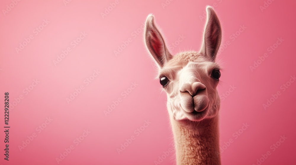 Aufkleber playful llama with a joyful expression on a pink background perfect for text placement in creative p