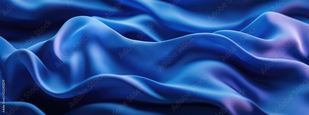 Poster smooth blue silk fabric texture with flowing drapery and space for text or graphics