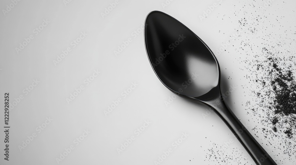 Poster black metal kitchen utensils isolated on a minimalistic background with an empty space for text or b