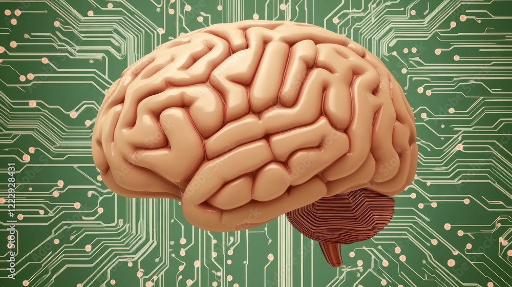 Poster human brain with circuit board backdrop representing digital technology and artificial intelligence 