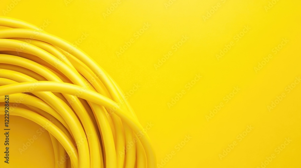 Poster vibrant close-up of coiled yellow cable on bright yellow background with ample copy space for brandi