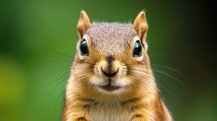 Obraz premium Close-up Portrait of European Ground Squirrel Against a Soft Green Background with Space for Text or Design Elements