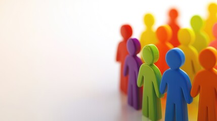 Diverse Team Collaboration and Community Support Concept with Colorful Figures and Blank Space for Custom Text