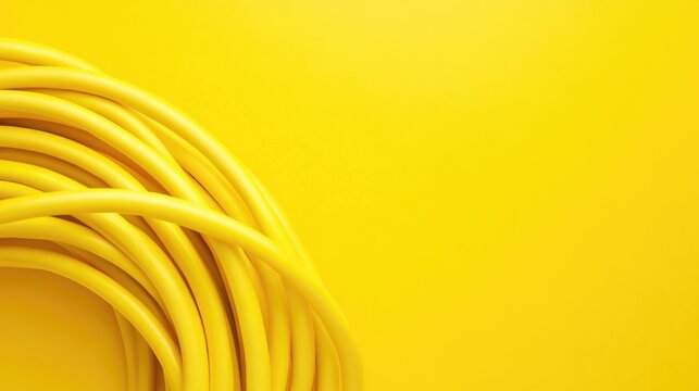 Vibrant close-up of coiled yellow cable on bright yellow background with ample copy space for branding or design applications.