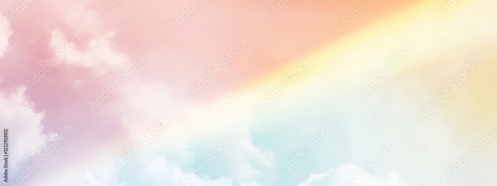 Aufkleber double rainbow in serene sky surrounded by soft clouds with clear copy space for creative text place