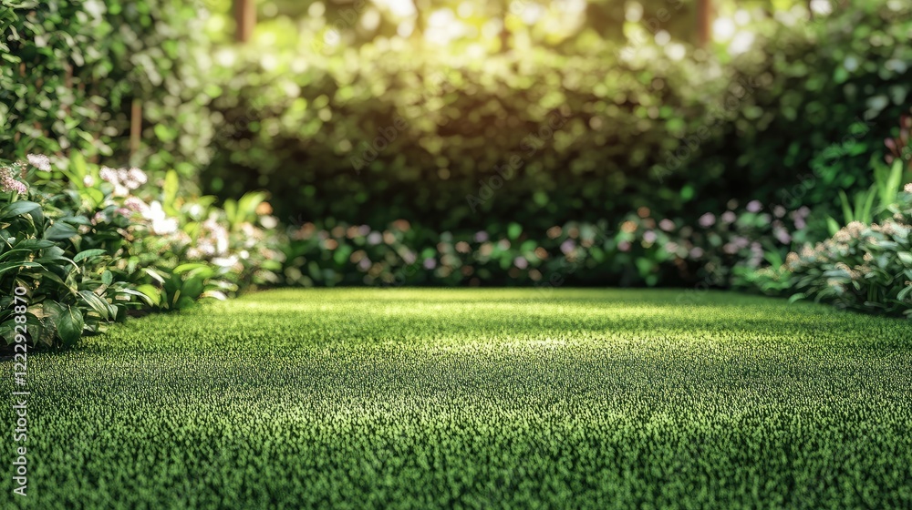 Aufkleber lush green community garden in urban setting with tranquil atmosphere and ample empty space for text