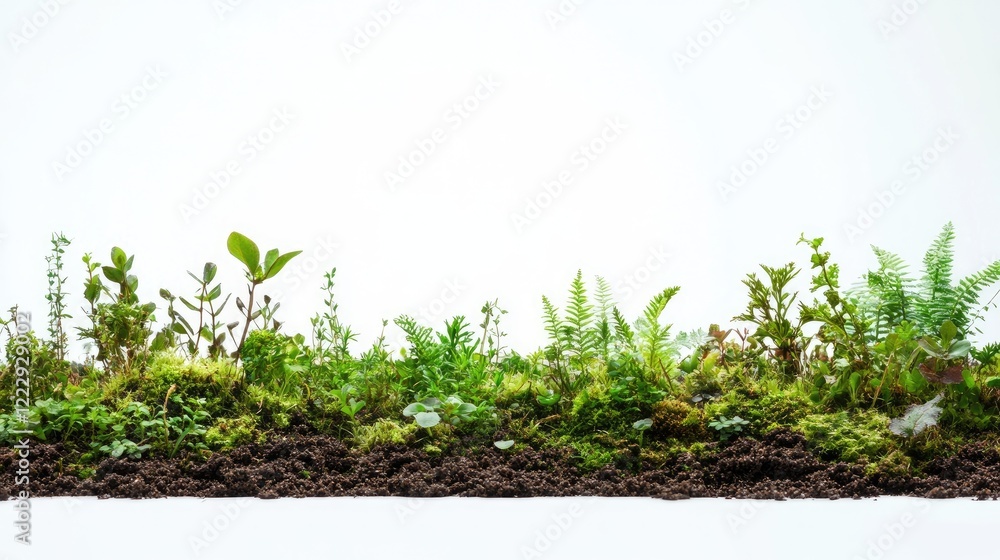 Aufkleber lush vegetation in soil on clean white background with ample space for text or graphics