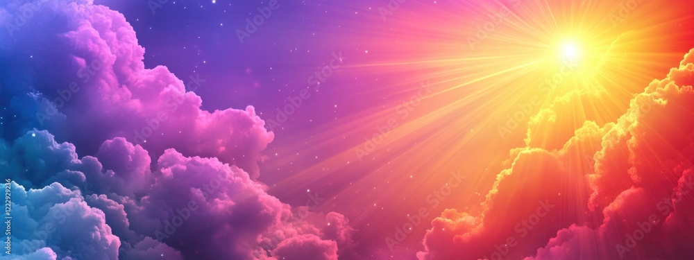 Aufkleber colorful sunset with vibrant clouds and rays of sunlight creating an open space for text or graphic 
