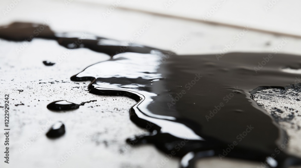 Poster close up of black paint spill on a floor with ample empty space for creative text or design elements