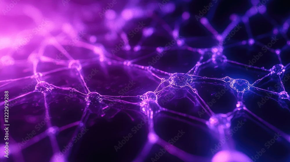 Poster interconnected network visualization with uv light effects and space for text overlay in a futuristi