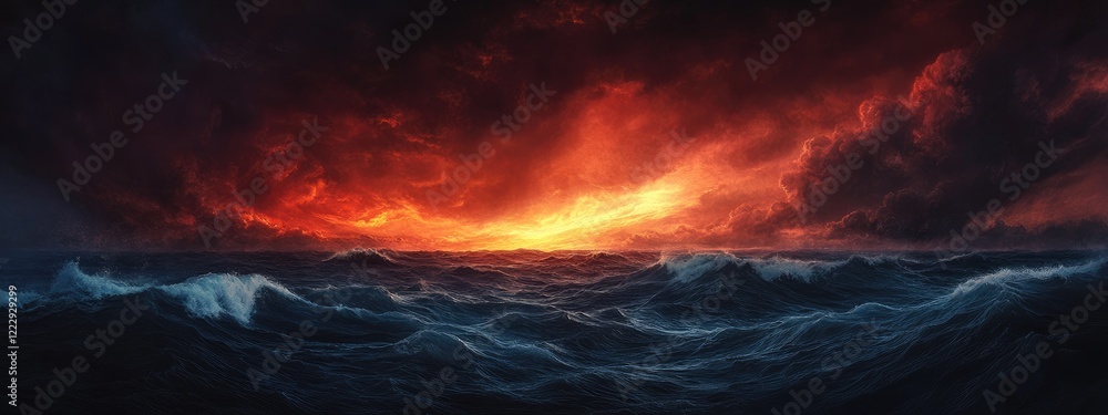 Aufkleber dramatic sunset with dark clouds over a turbulent ocean creating a bold backdrop with ample space fo