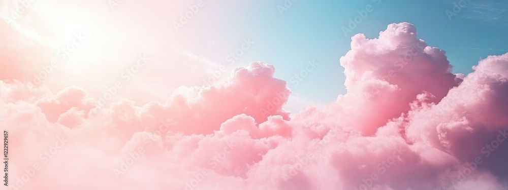Poster calm soft clouds under a dreamy blue sky with gentle sunlight and space for text or graphics