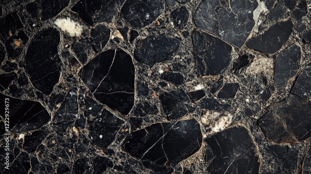 Poster close up of a high-resolution black speckled stone texture with natural variations and ample empty s