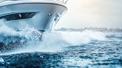 Fototapeta premium High speed ship cutting through icy waters with splashes creating dynamic motion and ample space for text or branding elements