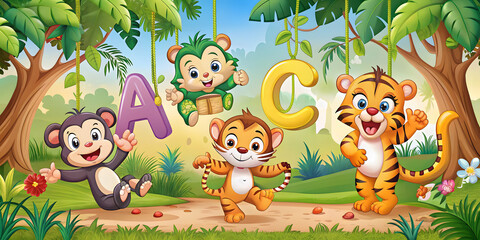 Naklejka premium Alphabet Jungle Adventures Where Learning Letters Becomes Playful Fun