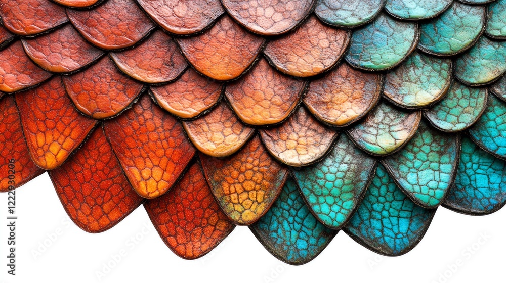 Poster vibrant and colorful fish scales creating an intricate, mesmerizing pattern.