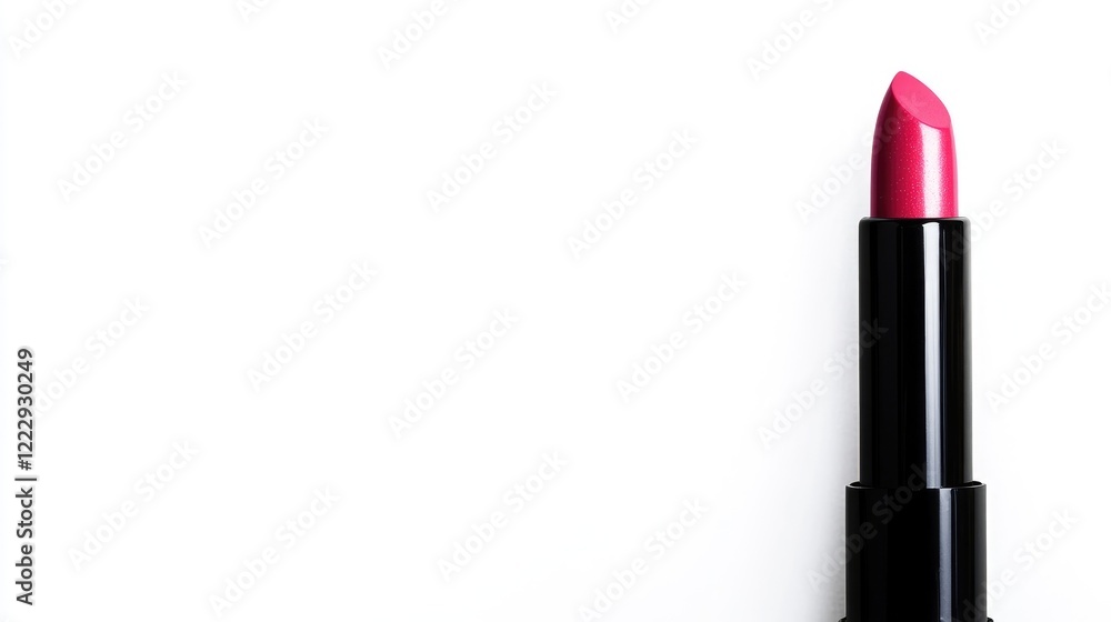Poster pink lipstick on a white background showcasing vibrant color with ample empty space for creative tex