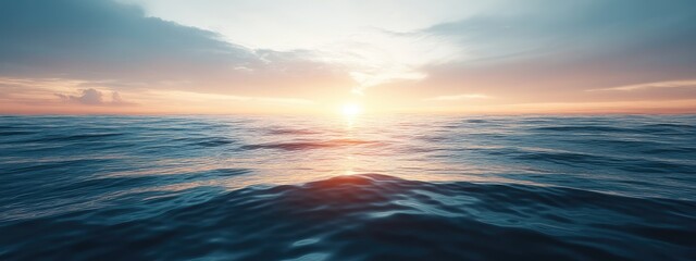 Fototapeta premium Serene sunset over calm ocean waters with vibrant colors creating an ideal backdrop for text or creative projects.