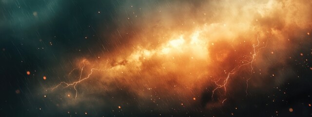 Dramatic Lightning Storm Over Dark Sky with Electric Clouds and Rain Perfect for Text Overlay in Nature Theme