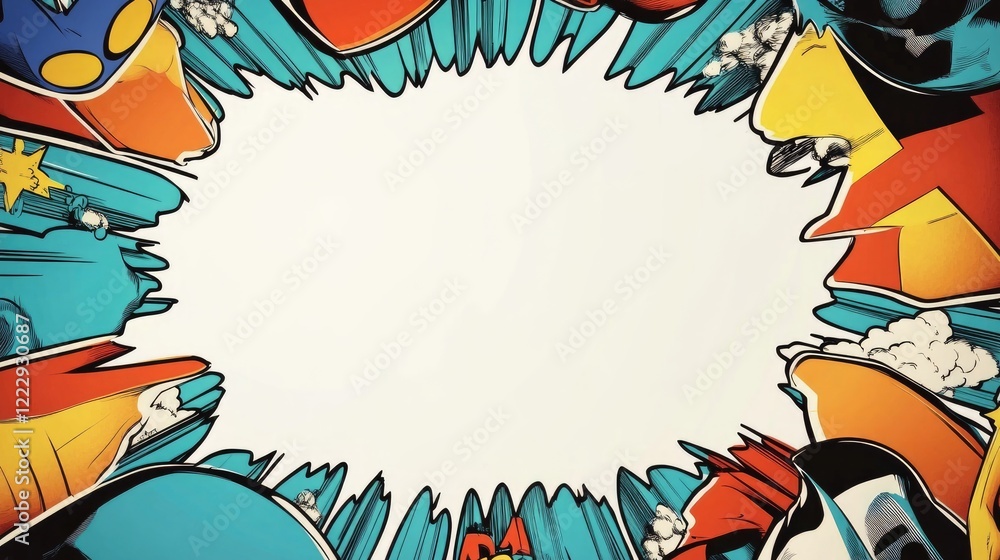 Poster dynamic comic and manga icons frame with blank space for custom text and creative use in design proj