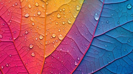 Obraz premium Vibrant close-up of colorful leaves with water droplets showcasing nature's beauty.